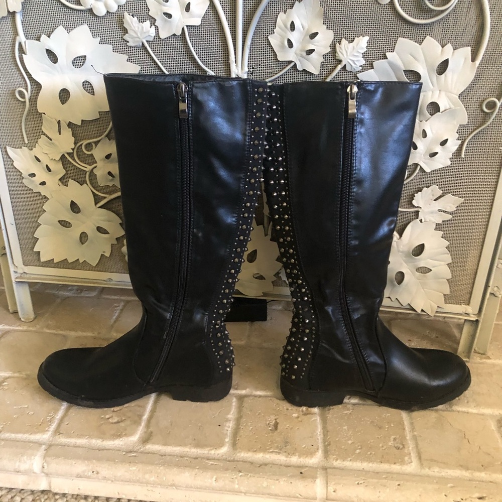 Black Studded Knee-High Boots - Picture 4 of 13